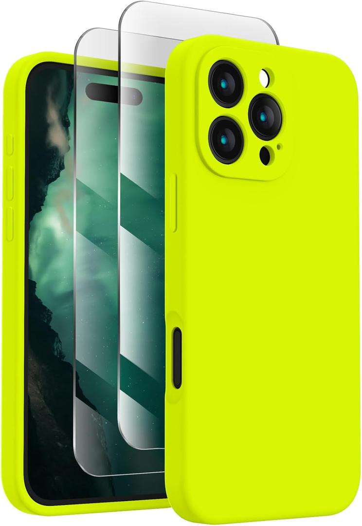 FireNova Designed for iPhone 16 Pro Case, Silicone Upgraded [Camera Protection] Phone Case, Soft Anti-Scratch Microfiber Lining Inside, 2024, Fluorescent Green