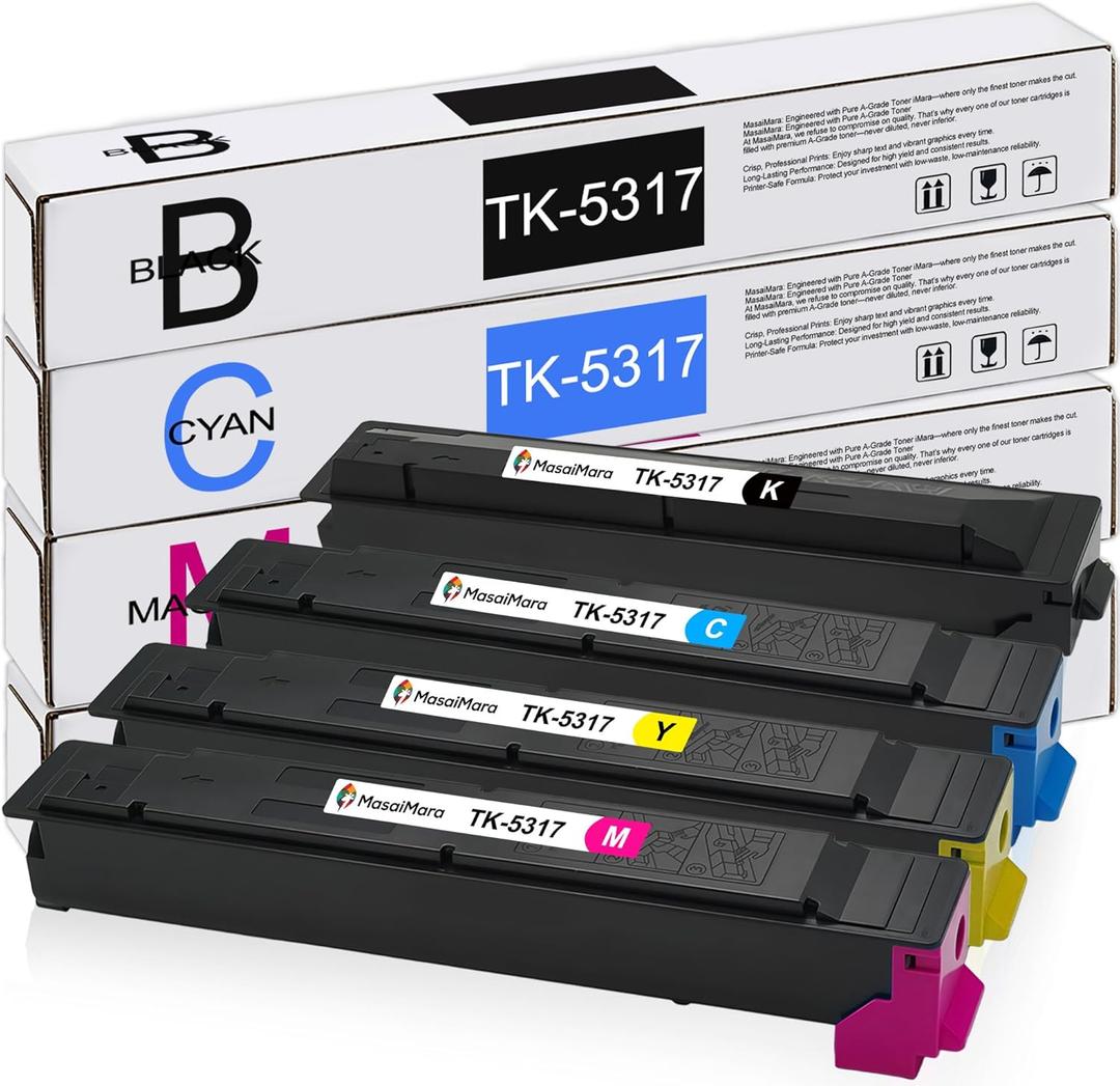 MasaiMara TK5317 TK-5317 TK-5317K TK-5317C TK-5317M TK-5317Y High-Yield Toner Cartridges Compatible for Kyocera TASKalfa 408ci 508ci CS408ci CS508ci Printers (Black Cyan Magenta Yellow)