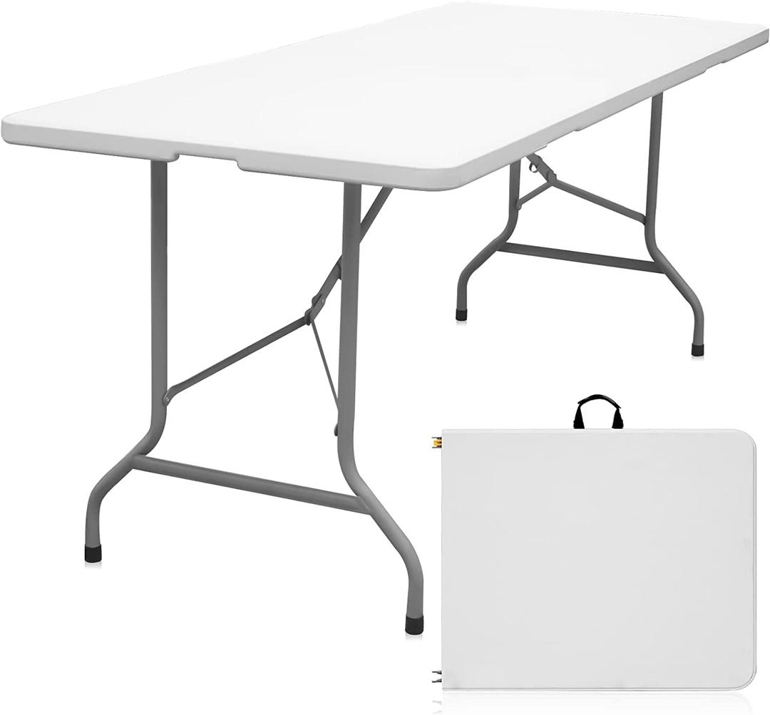 Byliable Folding Table 6ft Portable Heavy Duty Plastic Fold-in-Half Utility Foldable Table Plastic Dining Indoor Outdoor for Camping, Picnic and Party, White