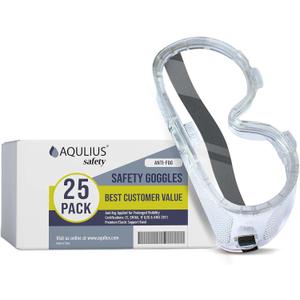 Aqulius Safety Goggles - Anti-Fog Direct-Vented Goggles - Splash-Resistant Chemical & Dust Eye Protection - Comfort-Fit Protective Eyewear - Pack of 25