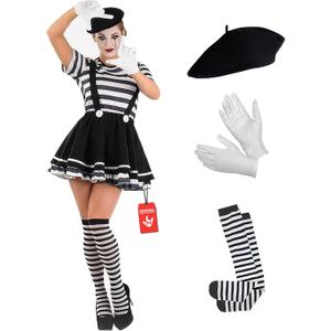fun shack Mime Costume for Women, French Mime Costume Women, Mime Costume Adult, Mime Halloween Costumes for Women (X-Large)