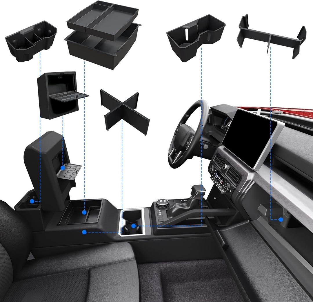 ELECFRESH 6PCS Set Center Console Organizer Tray for 2026 2025 2024 Toyota Tacoma Gen 4th Accessories, Glove Box Organizer Armrest Hidden Storage Box, Front & Rear Cup Holder with Insert Divider