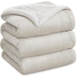 Bedsure GentleSoft Sherpa Fleece Blanket Queen Size for Bed, Non-Heated, Thick and Warm Throw for Women and Men, Soft Fuzzy Plush Queen Blanket for Winter, Linen, 90x90 Inches