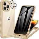 CENHUFO Privacy for iPhone 14 Pro Max Case, Full Body Phone Case with Built-in 9H Tempered Glass Privacy Screen Protector and Camera Lens Protector, Anti Peep Shockproof Bumper Clear Cover - Beige