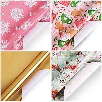 LaRibbons Christmas Wrapping Paper Set, Snowflake & Reindeer & Gingerbread Man Design with Gift Bow & Ribbons & Tags, Perfect for Christmas, Winter Party, 30 Inch X 10 Feet (4Rolls, 100 sq.ft.ttl.)