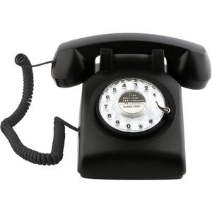 Sangyn Retro Rotary Dial Phone 1960s Style Vintage Telephone Old-Fashioned Desk Landline Phones with Mechanical Ringer for Home Office (Black)
