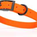 Dogline Biothane Waterproof Dog Collar Strong Coated Nylon Webbing with Black Hardware Odor- Proof for Easy Care Easy to Clean High Performance Fits Small Medium or Large Dogs, Hunter Orange (W3/4" x L15-18")