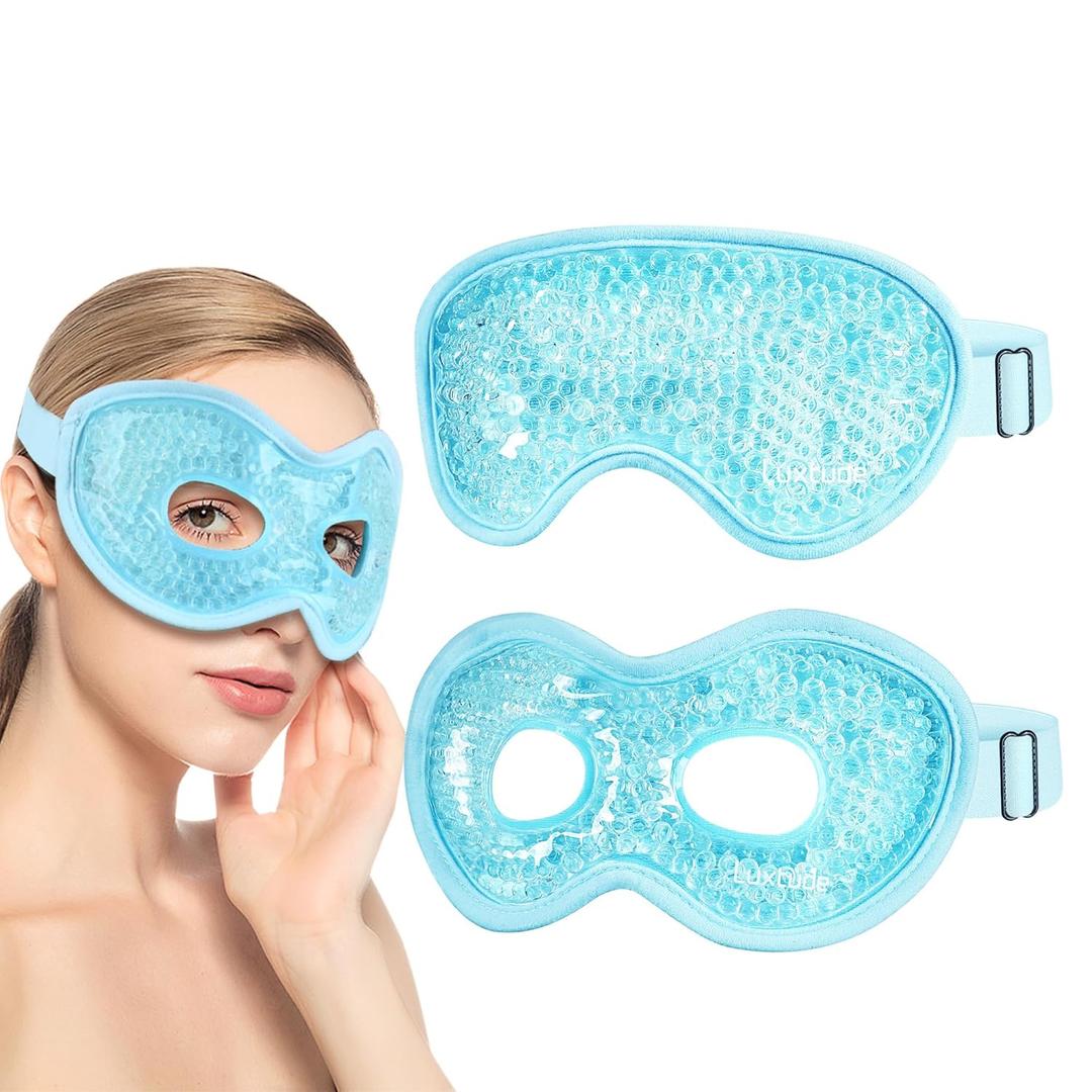 Luxtude Gel Eye Mask Cooling Eye Mask for Dry Eyes 2PCS, Heated Warm Eyes Ice Pack Reusable Gel Sleep Masks, Frozen Cold Compress for Puffiness/Dark Circles/Headaches/Allergies (Blue)