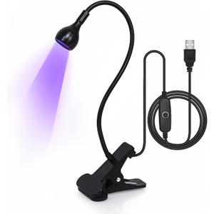 UV Light for Gel Nails 3W Mini UV Nail Lamp, with Gooseneck, 4 Levels Dimming, 365+395nm Wavelength, Portable Clamp with USB Charge, for Decoration DIY at Home Salon Manicure