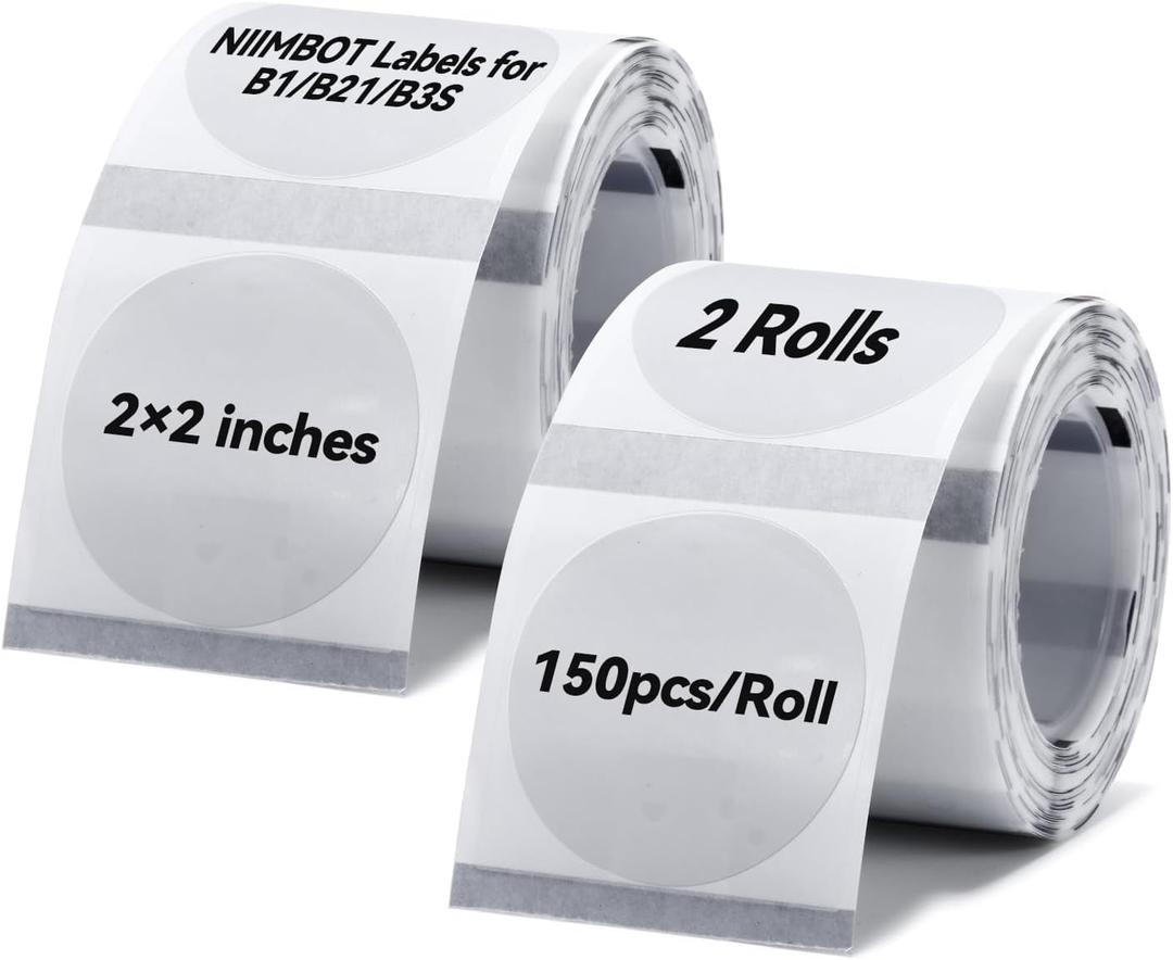 NIIMBOT 2 Rolls Labels for B1 B21 B3S K3, Thermal Printer Labels 2" x 2"50x50mm, Round Clear Labels for DIY Logo Design, Jar Label, Name Tag(Round Clear) (Tt50*50-150clear)