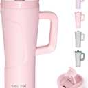 COKTIK 20 oz Insulated Tumbler with Handle and Two Lids(Flip/Straw), Double Wall Stainless Steel Vacuum Insulated Tumbler, Cupholder Friendly,Travel Coffee Mug BPA Free Reusable Cup, Light pink