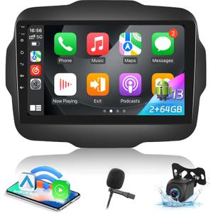 2+64G Android Car Radio for Jeep Renegade 2015 2016 2017 2018 2019 2020 - Wireless Carplay & Android Auto - 9 Inch Touch Screen Radio with EQ DSP, GPS, WiFi, SWC + AHD Rear View Camera
