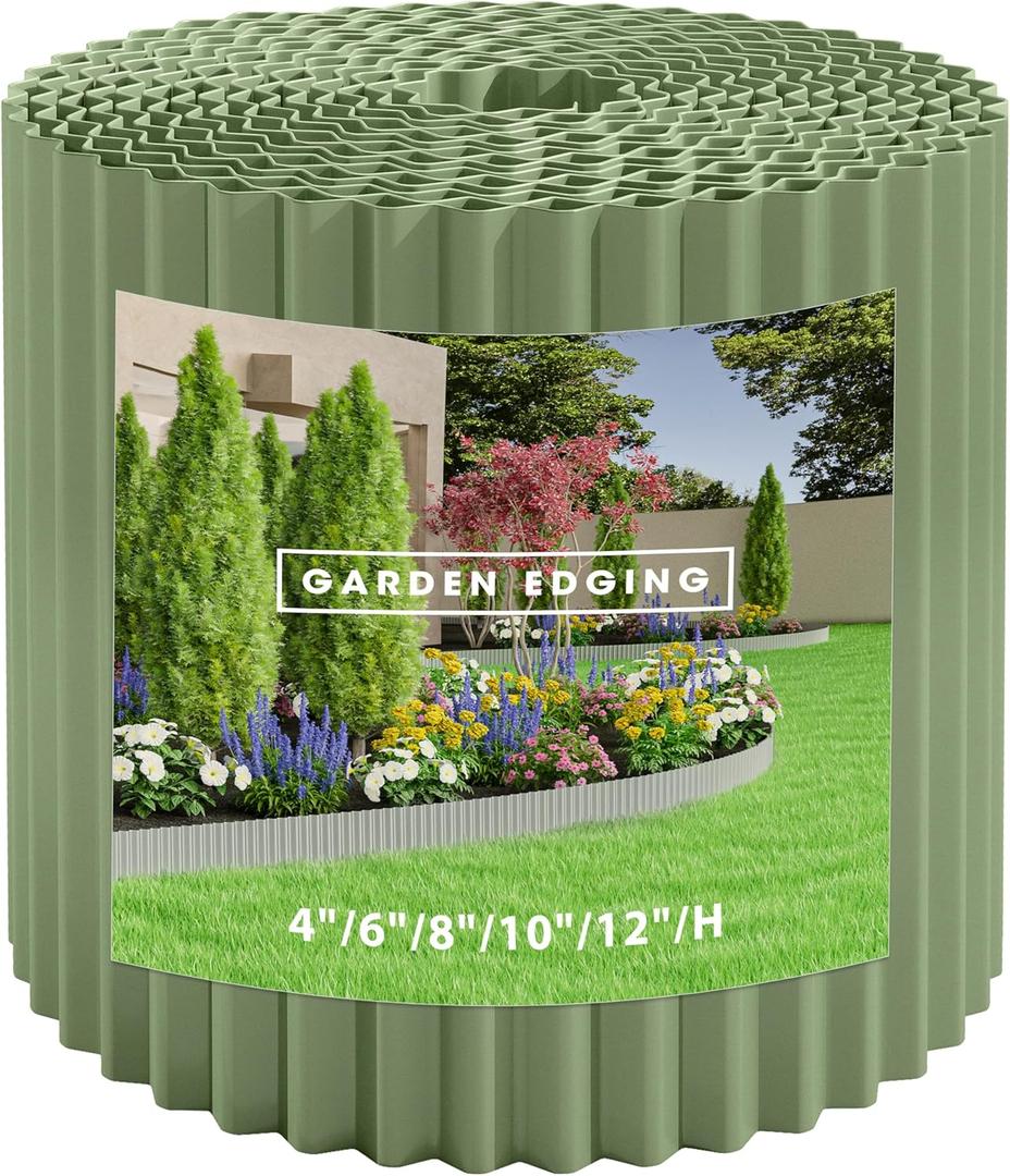 Metal Garden Edging Border, Corrugated Steel Landscaping, DIY for Lawn (Green, 6 Inch x 10FT)