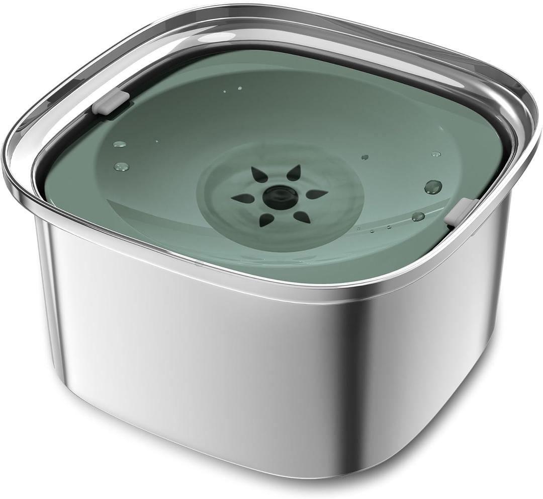 Decflow 3L Stainless Steel Slow Drinking Dog Bowl with Lid, No Spill Travel Dog Water Bowl Dispenser for Large Dogs (Green)