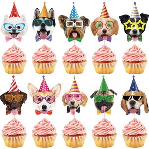 Hooqict 40Pcs Dog Cupcake Toppers Birthday Cake Decorations Puppy Cupcake Toppers for Kids Boys Girls Pet Dog Themed Birthday Party Decorations Supplies