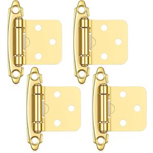 4 Pack Gold Self Closing Cabinet Hinges 1/2" Overlay Semi Concealed Brass Cabinet Hinges with Screws for Kitchen Cabinets Door