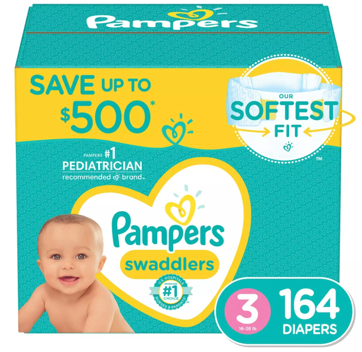 Pampers Swaddlers Disposable Diapers Size 3, 164 Count