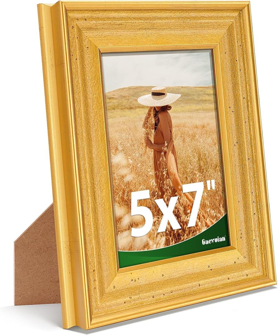 5x7 Picture Frame, Antique Finish Display 5 x 7 Photo Frame with Tempered Glass for Wall or Tabletop,5 by 7 Picture Vintage Framed Wall Art Dcor,Gold,1Pack