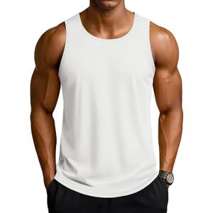 TACVASEN Men's Workout Tank Tops Sleeveless UPF 50+ Summer Sun Shirts Quick Dry for Running Swim Gym Beach (White, XL)