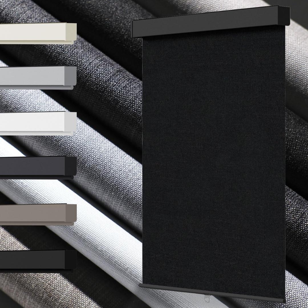 Blackout Roller Shades, Free-Srop Cordless Roller Blinds for Windows, Thermal Insulated Fabric Window Shades UV Protection for Home, Office, Bedroom, Door, Black, 34" W x 72" H