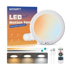 wowatt Battery Operated Ceiling Light Rechargeable Ceiling Lights with Remote Wireless Shower Lighting 3000K 4500K 6500K 7.48in Dimmable Timing Overhead Light for Closet Shower Living Room