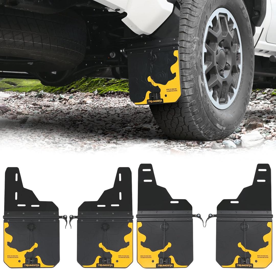 Trumgeta 4PCS Upgraded Adjustable Truck Mud Flaps Fit for Jeep Gladiator 2020-2026 (Not for Sport) Splash Guards Mudflaps for Pickup Trucks Accessories (Front & Rear) (Black & Yellow)