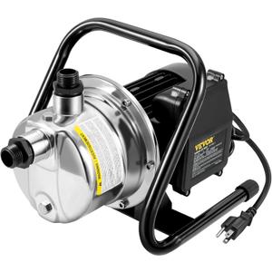 VEVOR 1.5 HP Portable Shallow Well Pump, 1200 GPH Garden Jet Pump, 115V, 164 ft Height, Stainless Steel Sprinkler Booster Pumps for Garden Lawn Irrigation system, Lake Fountain, Water Transfer