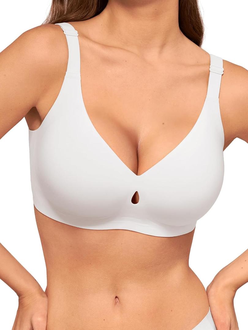 LUCKMEEY Bras for Women No Underwire Wireless Bras - Seamless Push Up Full Coverage Bralettes Comfortable Everyday Bra (Small, White)