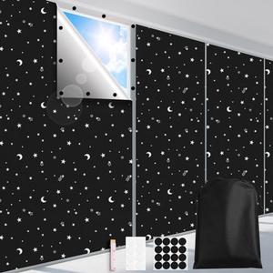 FADOTY 100% Blackout Window Cover 40" x 57" Travel Blackout Curtains for Bedroom Dorm Room Windows Temporary Blackout Blinds Shades for Night Shift Worker Traveler Black & Star