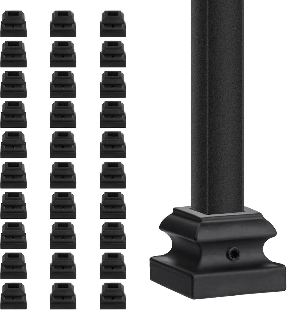 Iron Baluster Shoes - Flat Shoe with Screw - for 1/2" Square Balusters - Set of 30 (Satin Black)