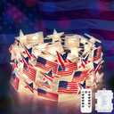 btfarm 4th of July Decorations 16.4FT 50 LED Patriotic Flag Star Shaped Fairy String Lights Battery Operated with Remote Timer, 8 Modes Waterproof Independence Memorial Day Decorations