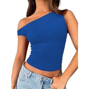 ForeFair Womens Off Shoulder Tops Sleeveless Going Out Crop Tank Tops Slim Fitted Shirts Summer Outfits Y2K Cute Tops, M