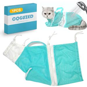 CoguZed 1-Piece Adjustable Anti-Scratch Mesh Cat Bathing Bag  Air-Ventilated Comfortable & Secure Design for Bathing, Grooming & Nail Trimming (Soft Mesh Padding, Non-Slip Base)
