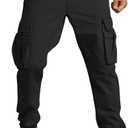 Mens Cargo Joggers Elastic Waist Stretch Sweatpants with 5 Pockets (Black, L)