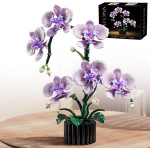 Purple Orchid Building Block Set with Vase 619 Pcs, Phalaenopsis Floral Model Kits, Compatible with Lego Flowers for Mother's Day, Anniversary, Birthday for Adults & Teens Ages14+