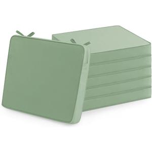 Outdoor Chair Cushions Set of 6: Waterproof & Fade Resistant Seat Cushion for Patio Furniture - 18.5 x 16 x 2 Inch Chair Pads with Ties and Hidden Zipper - Patio Chair Cushion Replacement, Sage Green