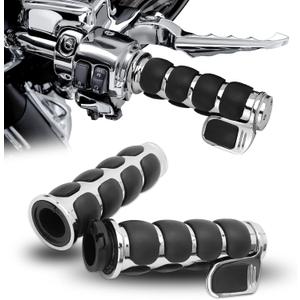 DREAMIZER Universal Motorcycle Hand Grips with Black Non-Slip Rubber for Harley Honda Yamaha Suzuki Kawasaki (1" (25mm), Chrome#1)