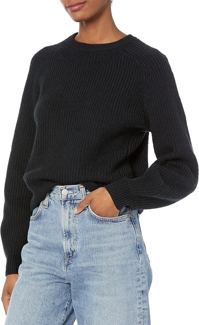Amazon Essentials Women's Crew Neck Rib Sweater, Black, Small