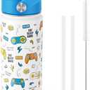 Fimibuke Kids Insulated Water Bottle, 18oz BPA FREE 18/8 Stainless Steel Kids Cup with Straw Travel Tumbler Double Wall Vacuum Leak Proof Toddler Water Bottle for School Boys Girls(1 Pack, Game)