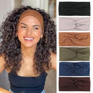 XTREND 6 Pcs Women's Headbands Twisted Cross Elastic Head Bands Yoga Workout Headband Non-Slip Sweat Soft Headbands Solid Color Simple Versatile Hair Accessory Hairbands