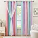 XiDi Kids Blackout Curtains with Sheer Overlay for Girl Bedroom 96 Inches Long Pink Purple Green Rainbow Princess Double Layer Curtain Thermal Insulated Room Darkening Grommet Drapes 2 Panels W52xL96