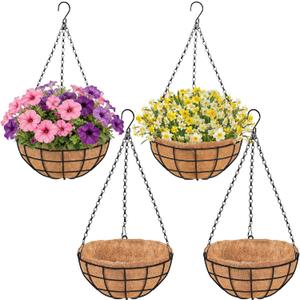 3 x 14 Inch Hanging Baskets for Plants Outdoor, 4 Pack Large Hanging Planters for Indoor Outdoor Plants, Round Metal Wire Hanging Flower Pots with Coconut Coir Liners for Garden, Deck, Porch, Balcony