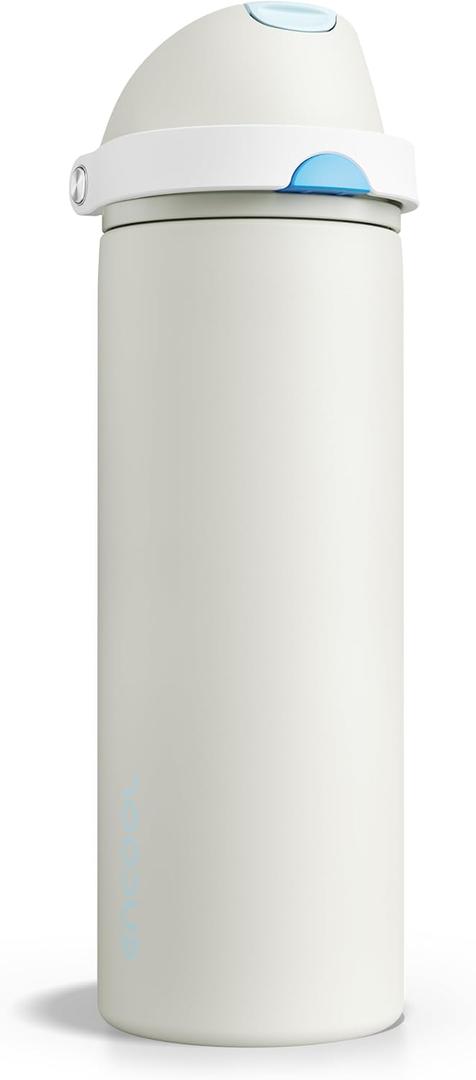 Insulated Water Bottle with Straw - Encool Stainless Steel Water Bottle with Push Button Lid, Leak-Proof & BPA-Free, Keeps Cold for 24 Hours for Sports, Travel, Gym (24 oz, Kangaroo Grey)