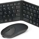 Mini Rechargeable Foldable Bluetooth Keyboard and Mouse Combo, Portable (Sync Up to 3 Devices), Ultra-Slim Travel Folding Keyboard for iPhone iPad Mac Android Windows iOSBlack
