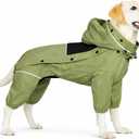 LOVELONGLONG Fleece-Lined Dog Raincoat with Removable Hood  Waterproof Winter Full Body Dog Jacket  Windproof Snowproof Cold-Weather Suit  Green-F XL (XL (Back 18"))