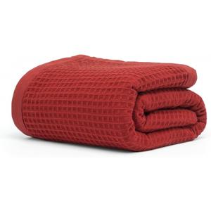 Salt Earth GOTS Certified 100% Organic Cotton Throw Blanket, 55"x60" Waffle Blankets & Throws for Bed, Throw Blanket for Couch, Cozy Christmas Blankets and Throws for Christmas Gifts (Red Dahlia)