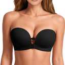 LUCKMEEY Women's Strapless Front Closure Push Up Bra, Non-Slip Removable Straps, Wireless Seamless, A-C Cup (Black, S)