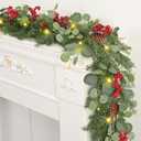 Waipfaru Christmas Decorations, 5.9FT Christmas Garland with Lights, Prelit Lighted Christmas Greenery Cedar Garland Cypress for Home Table Mantel Stair Railing Indoor Outdoor Xmas Decor (1Pcs)