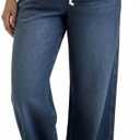 Motherhood Maternity Women's Under The Belly Tie Waist Relaxed Wide Leg Pregnancy Denim Pants (Medium)