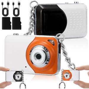 2 Pack Mini Keychain Camera with 16 GB Card 960p Small Digital Video Camera Recorder 150 Mins Battery Life Compact Video Camcorder for Travel Study Recording, Grey and Orange Color